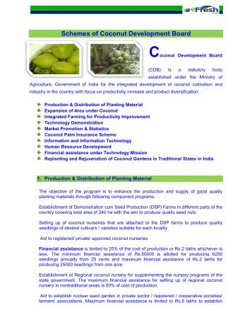 Schemes of Coconut Development Board - Efresh India