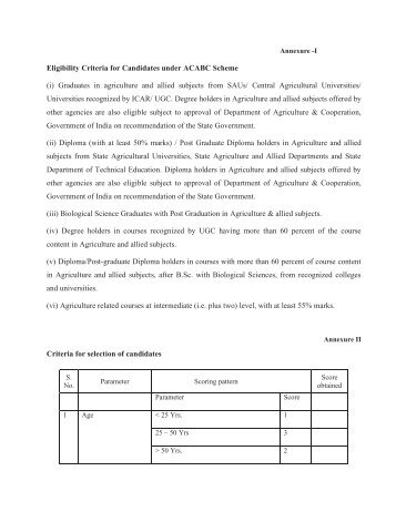 Eligibility Criteria for Candidates under ACABC Scheme - Efresh India