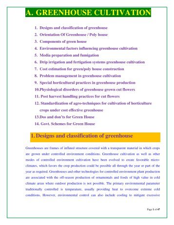 A. GREENHOUSE CULTIVATION - Efresh India