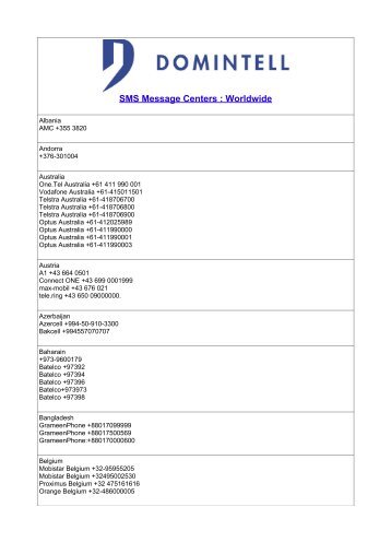 SMS Message Centers : Worldwide - EL-Mont