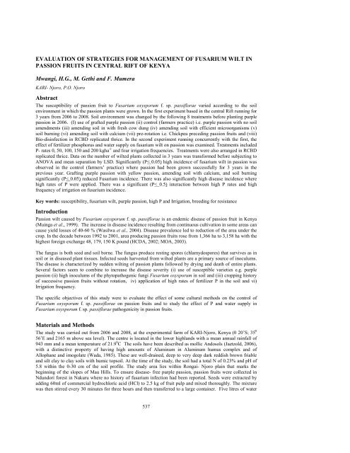Evaluation Of Strategies For Management Of Fusarium Wilt In Passion