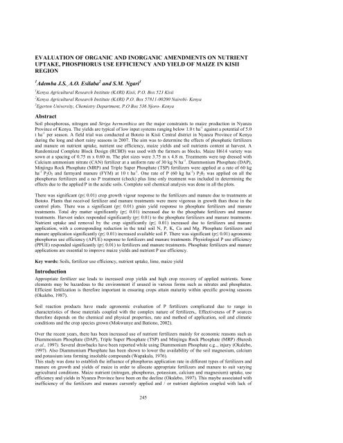 evaluation of organic and inorganic amendments on nutrient uptake ...