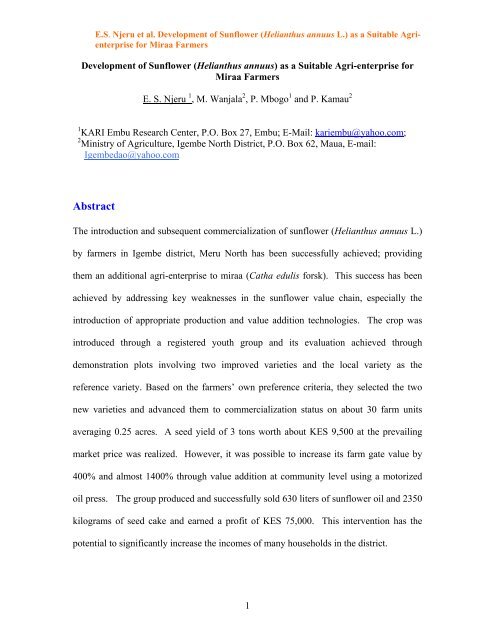 Abstract Kenya Agricultural Research Institute Abstract Kenya Agricultural Research Institute