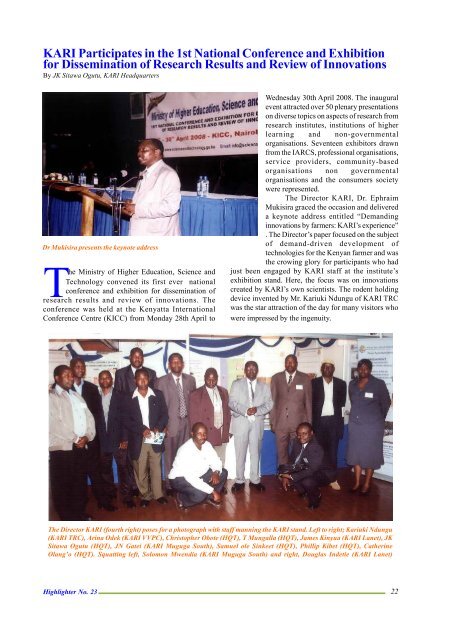 January - June 2008 - Kenya Agricultural Research Institute
