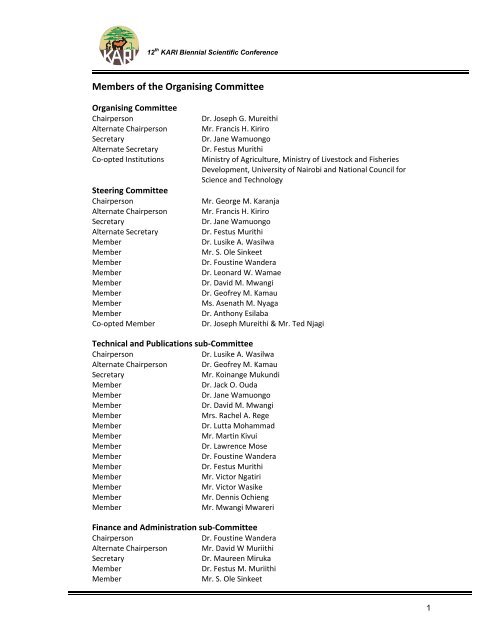 Members of the Organising Committee - Kenya Agricultural ...