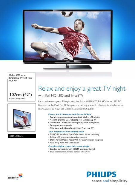 42PFL5007G/78 Philips Smart LED TV with Pixel Plus HD