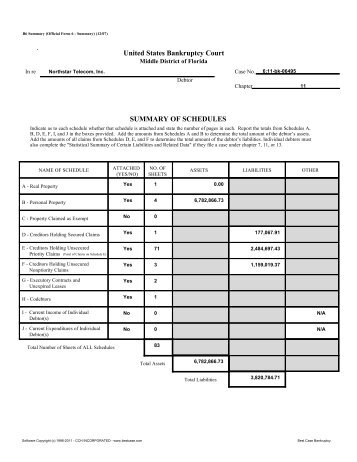 United States Bankruptcy Court SUMMARY OF ... - Trustee Services