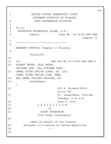 Deposition Transcript of Scott Rothstein (Albert ... - Trustee Services