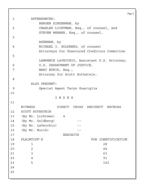 Deposition Transcript of Scott Rothstein (Albert ... - Trustee Services