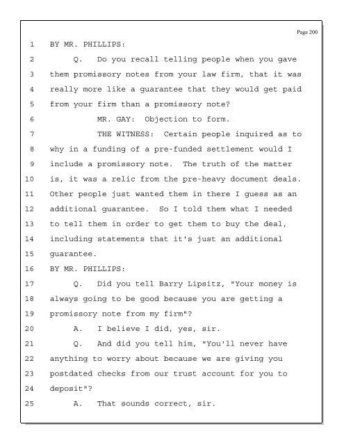 Deposition of Scott Rothstein re - Trustee Services