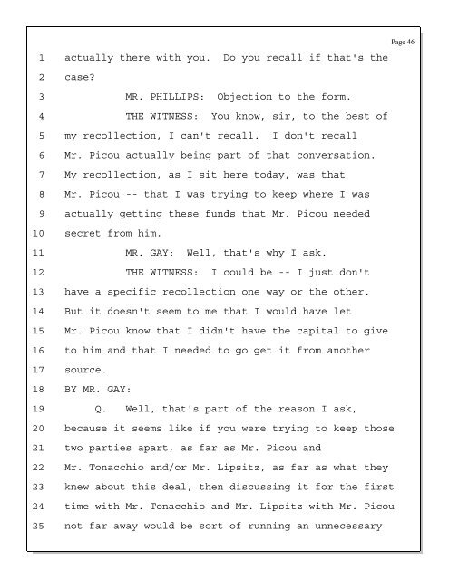 Deposition of Scott Rothstein re - Trustee Services