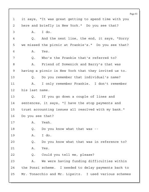 Deposition of Scott Rothstein re - Trustee Services