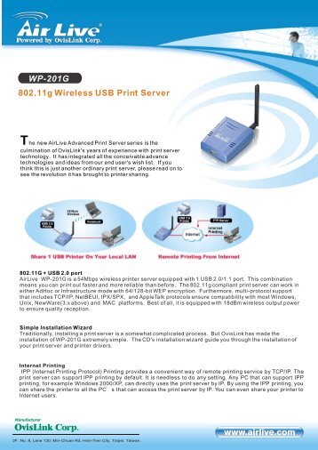 WP-201G 802.11g Wireless USB Print Server - Airlive