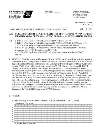 NVIC 03-07 - Transportation Security Administration