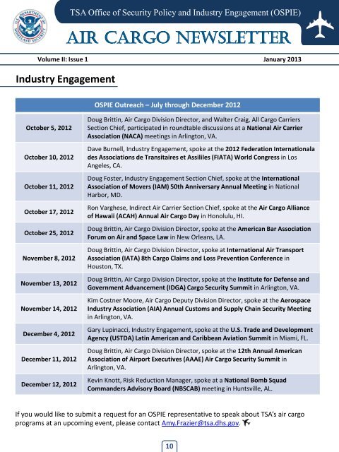 AIR CARGO NEWSLETTER - Transportation Security Administration