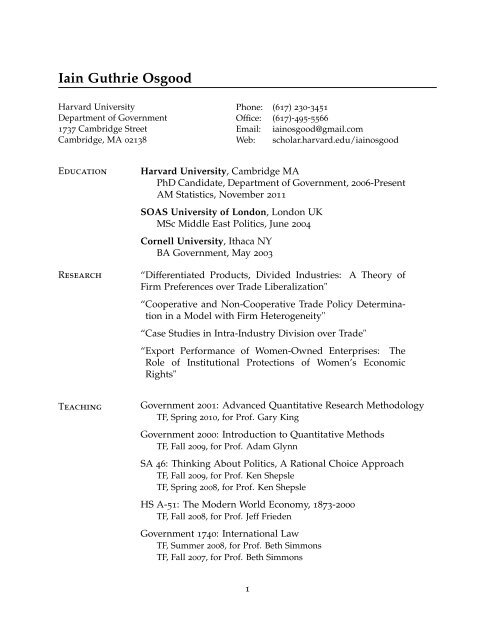 Curriculum Vitae - Scholars at Harvard - Harvard University