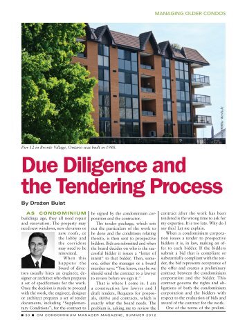 Due Diligence and the Tendering Process - Association of ...