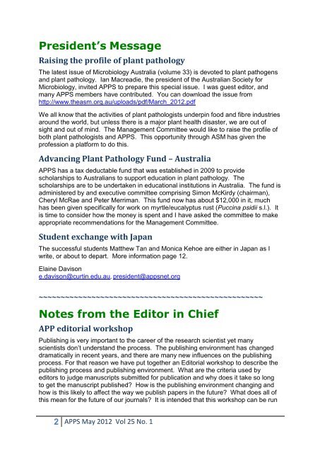 APPS Newsletter Vol 25, No. 1 May 2012 - Australasian Plant ...