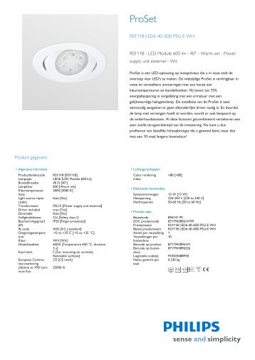 Productsheet Philips Proset Led RS111B LED6-40-/830