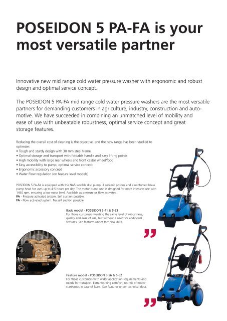 A new generation of cold water high pressure washers - Wap