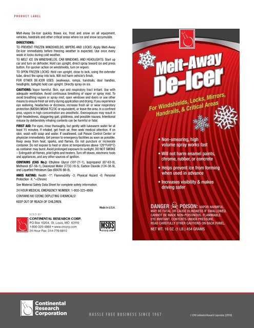 Melt-Away De-Icer - Continental Research Corporation