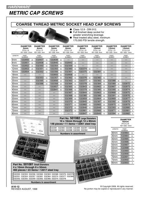 A16 - METRIC FASTENERS INDEX