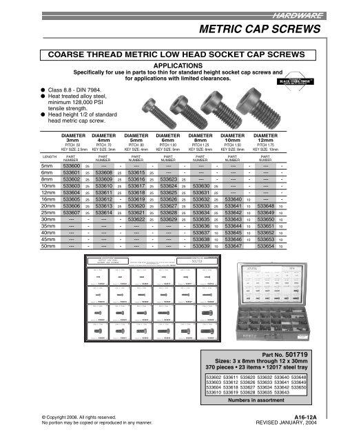 A16 - METRIC FASTENERS INDEX