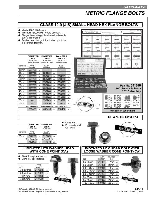 A16 - METRIC FASTENERS INDEX