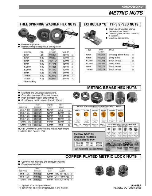 A16 - METRIC FASTENERS INDEX