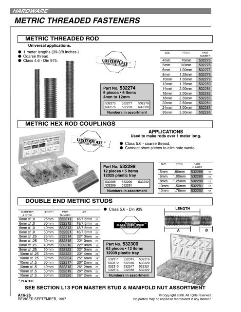 A16 - METRIC FASTENERS INDEX