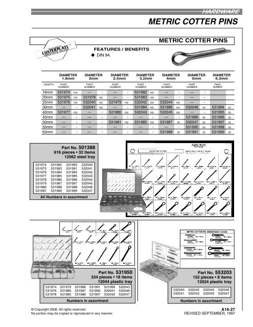 A16 - METRIC FASTENERS INDEX