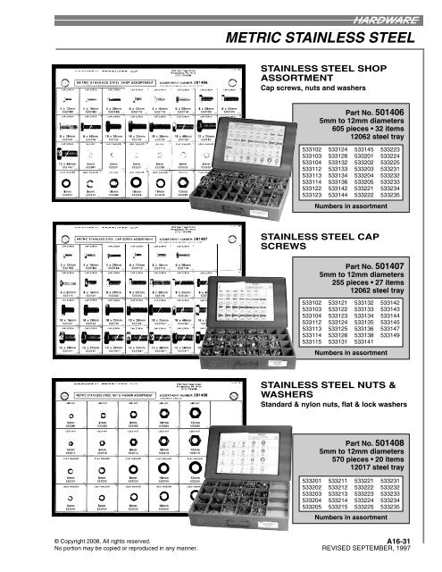 A16 - METRIC FASTENERS INDEX