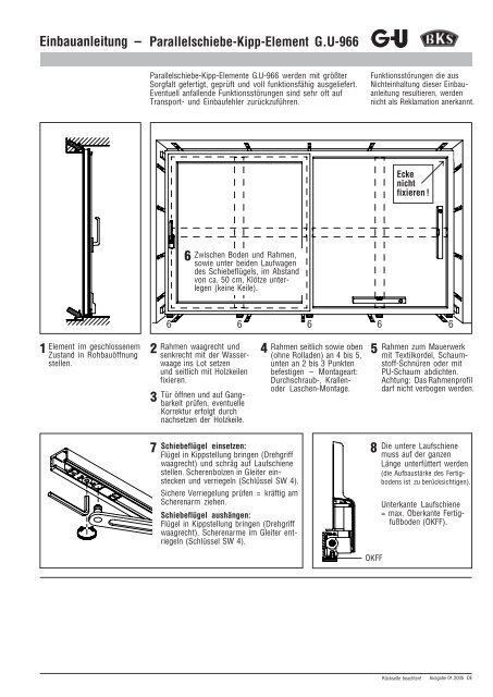 3 2 5 4 8 1 Einbauanleitung â Parallelschiebe-Kipp-Element G.U-966
