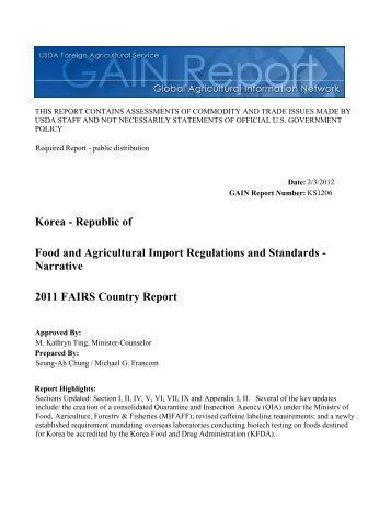 Food and Agricultural Import Regulations and Standards