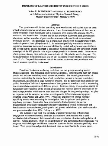 Yakov E. Dunaevsky and Mikhail A. Belozersky Protease ofLimited ...