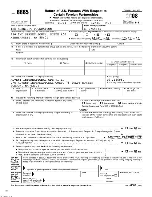 Exempt Organization Business Income Tax Return 990-T - McKnight ...