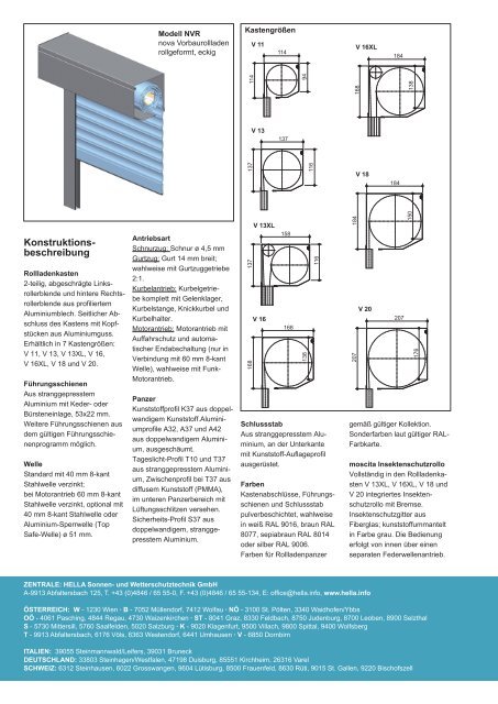 Produktinformation nova Vorbaurollladen eckig ... - Hella Sonnen