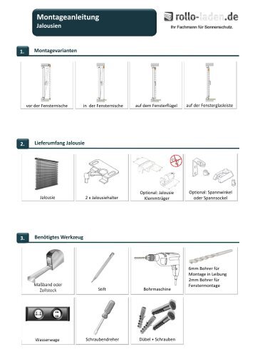 Montageanleitung für Jalousien als PDF herunterladen - rollo-laden