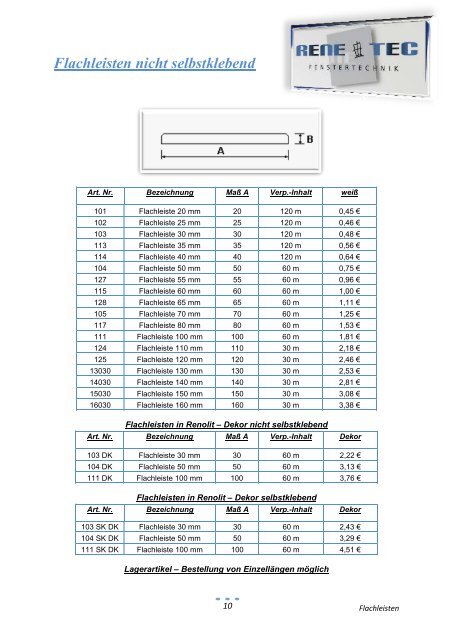 Flachleisten nicht selbstklebend - RENETEC