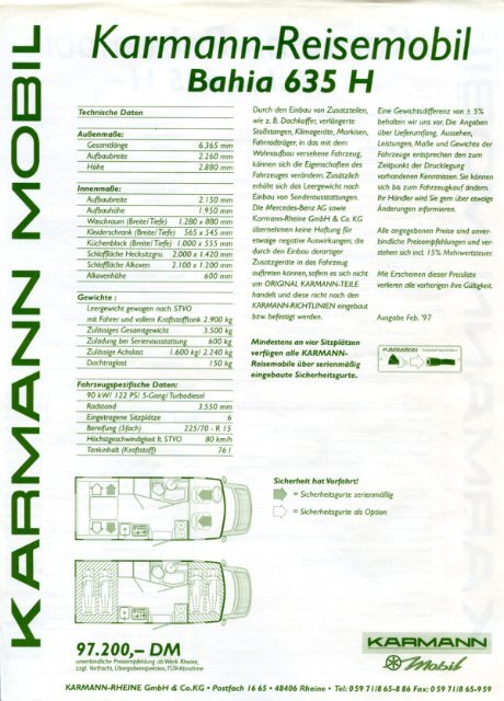 Preisliste Mercedes Bahia 635 H - bei Karmann Mobil