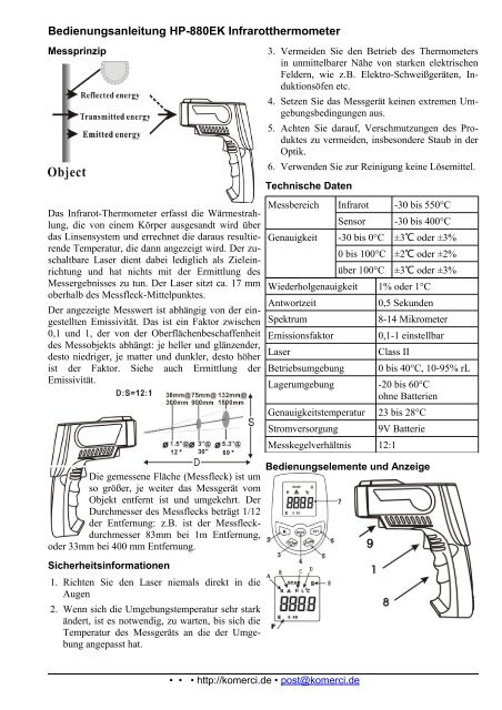 Bedienungsanleitung HP-880EK Infrarotthermometer