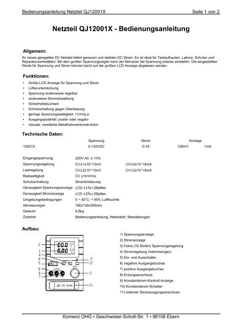 Bedienungs- anleitung - Komerci oHG