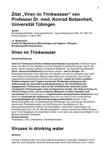 Prof. Botzenhart zu Viren im Trinkwasser - DUGI e.V.