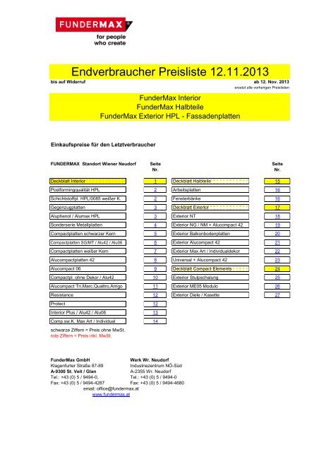 01 Fundermax Endverbraucherpreisliste 12 11 2... - Tschabrun