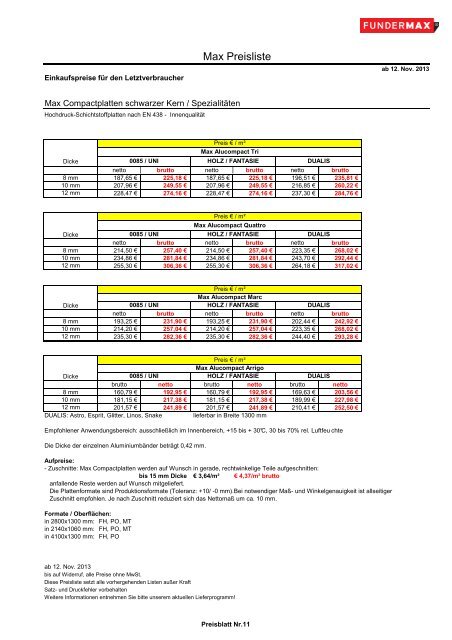 01 Fundermax Endverbraucherpreisliste 12 11 2... - Tschabrun