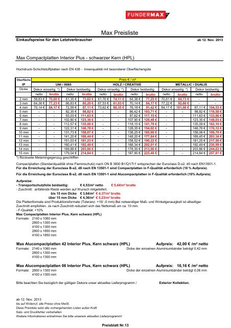 01 Fundermax Endverbraucherpreisliste 12 11 2... - Tschabrun