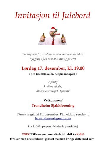 Invitasjon til Julebord - Trondheim Sjakkforening