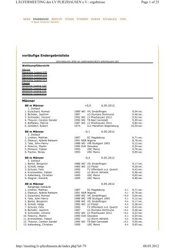 Ergebnisliste - Tsg-leichtathletik.de