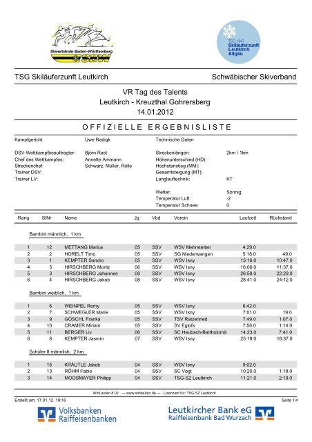 Ergebnisliste 14. Januar 2012 (PDF), berichtigt! - TSG Leutkirch