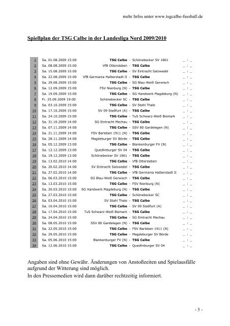 Programmheft 1. Auflage 09_10 - TSG Calbe â FuÃball